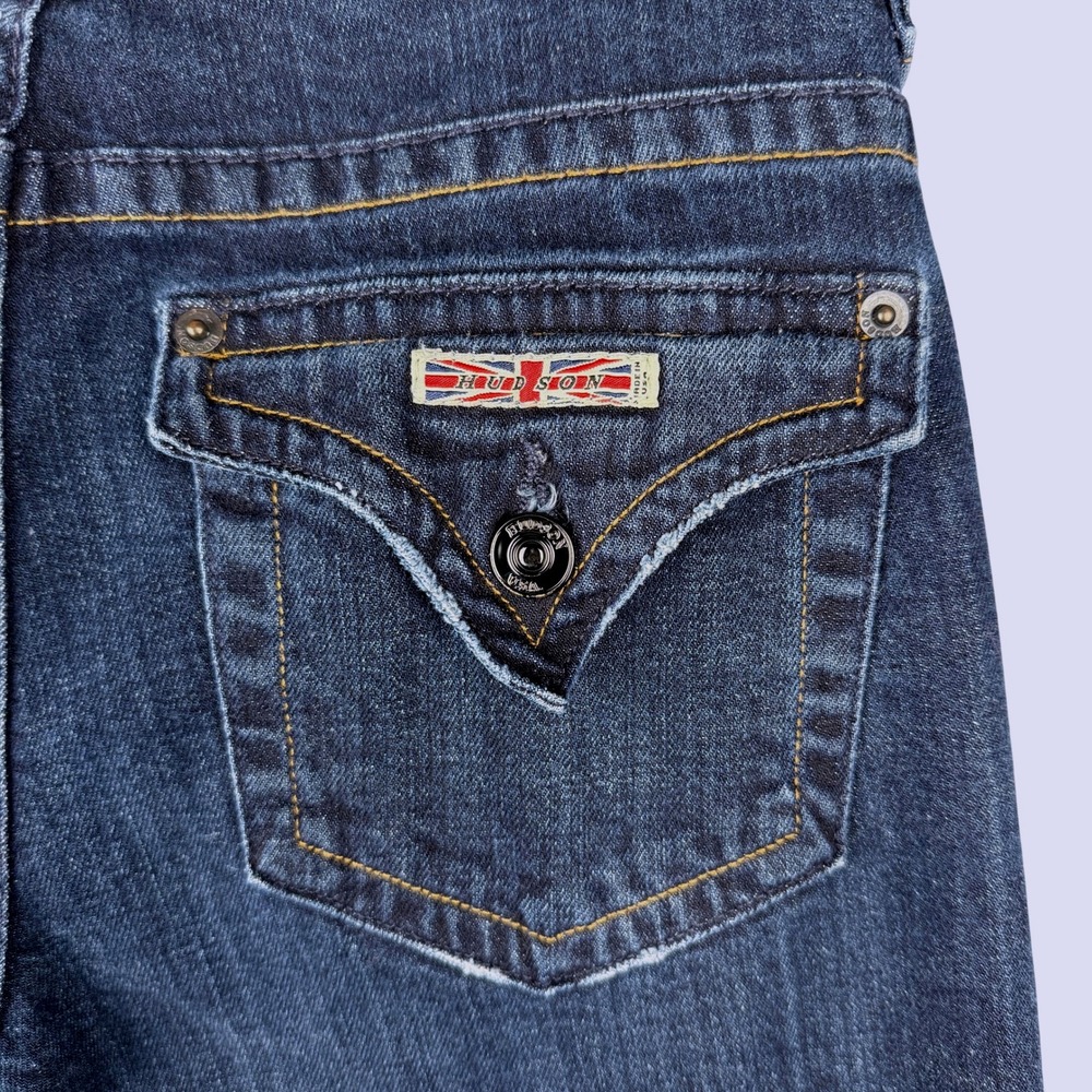 Y2K Hudson Bootcut Jeans Size 28 Low Rise Medium Wash Flap Pockets Stretch Denim